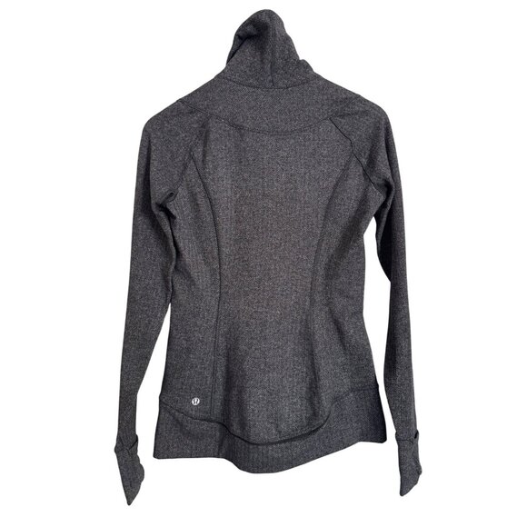Lululemon "Think Fast Pullover" 1/4 Zip High Collar Size 4 Black/Gray Herringbon - Picture 7 of 8